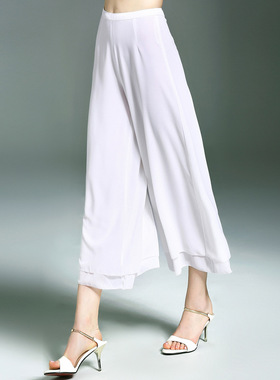 2018夏季新款时尚百塔宽松雪纺薄款九分休闲裙裤透气阔腿喇叭裤女