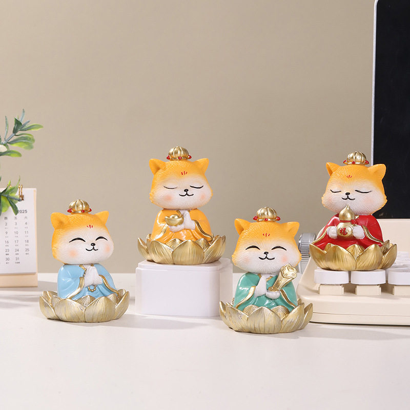 禅意狐狸古风打坐堂口摆件黄大仙家居装饰品客厅玄关桌面摆设礼物
