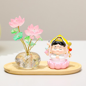 卡通好运莲莲萌佛套装家居玄关客厅装饰摆件荷叶莲花乔迁新居礼品