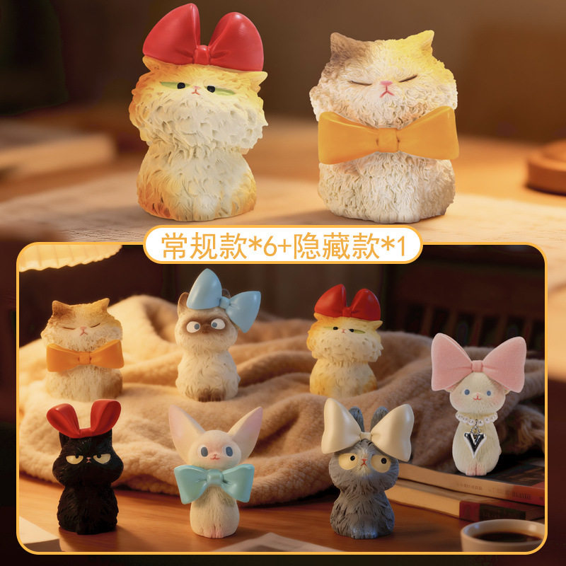 蝴蝶结猫猫盲盒治愈系创意桌面摆件树脂工艺品送闺蜜生日礼物伴手