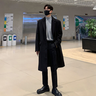 风衣过膝加厚黑色呢子大衣短款 毛呢大衣男冬季 男款 中长款 外套 韩版