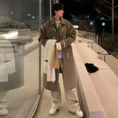 毛呢外套秋冬款 牛角扣大衣男冬季 加厚宽松韩系黑色风衣日系中长款