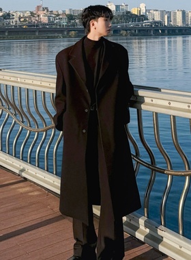 秋冬季新款毛呢大衣男士中长款韩版高级感风衣保暖加厚呢子外套