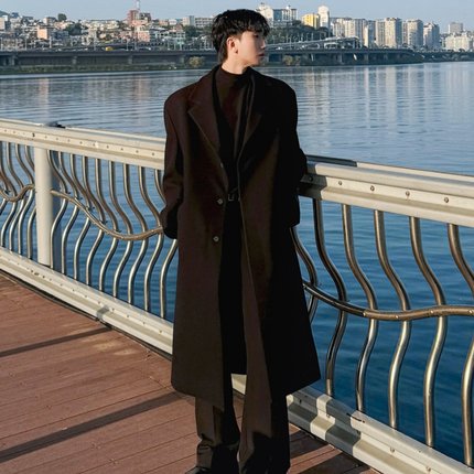 秋冬季新款毛呢大衣男士中长款韩版高级感风衣保暖加厚呢子外套