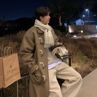 外套 风衣羊角扣毛呢大衣冬季 牛角扣大衣男秋冬款 韩系呢大衣中长款