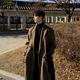 呢子外套 加厚双排扣英伦男士 毛呢大衣男中长款 非羊绒秋冬风衣男装