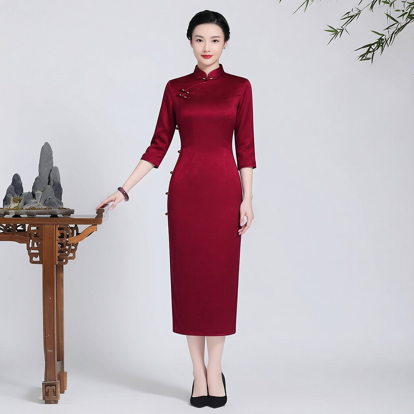醋酸缎面旗袍长款女儿结婚妈妈穿的服装新娘高级感年轻款小个子春