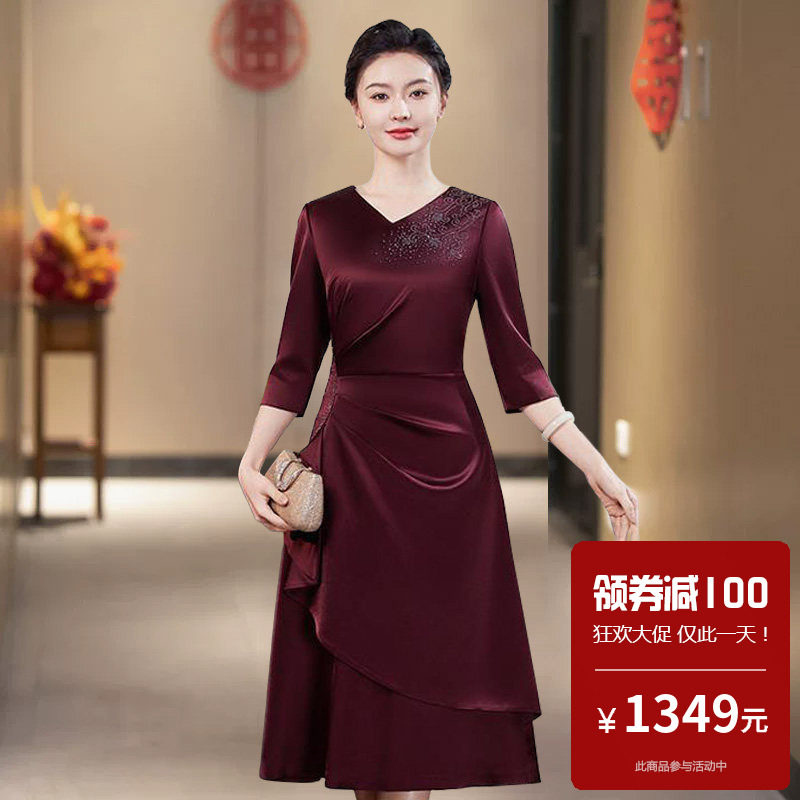 醋酸面料高端婚礼妈妈晚礼服高贵洋气旗袍小个子高端大气上档次春