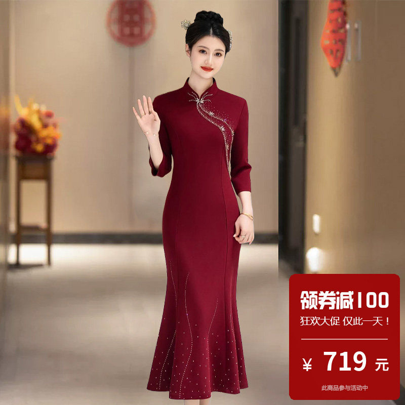 喜婆婆姨妈妈旗袍礼服新娘婚宴小个子轻奢高级感准婆婆婚礼新中式