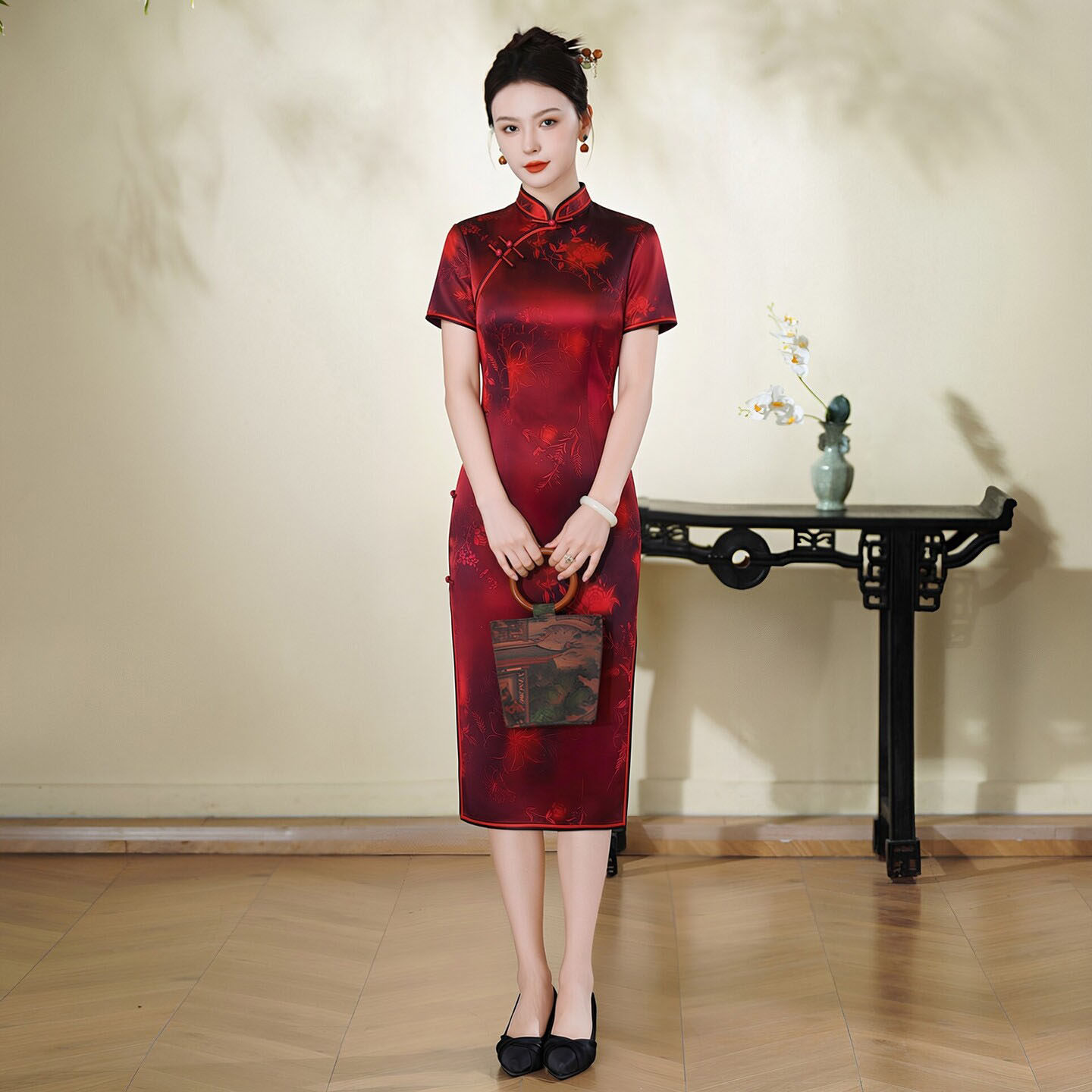 重磅真丝桑蚕丝旗袍短款现代女改良时尚年轻款别致绝美轻奢高级感
