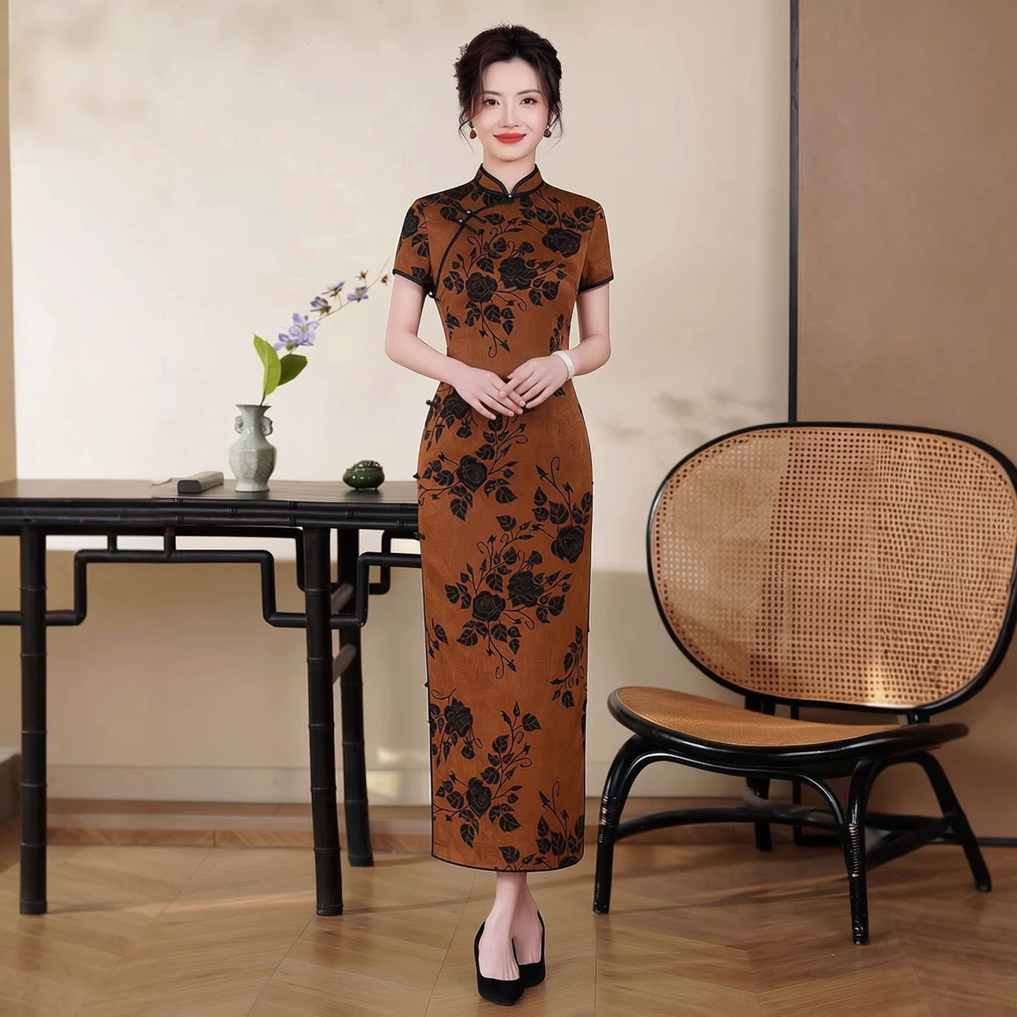 高档真丝桑蚕丝旗袍长款中年妈妈2026新款绝美女新中式微胖年轻款