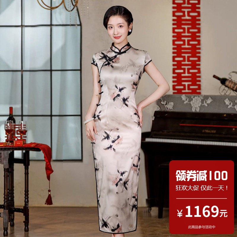 重磅真丝桑蚕丝旗袍长款女新中式日常可穿改良式轻奢高级感老上海