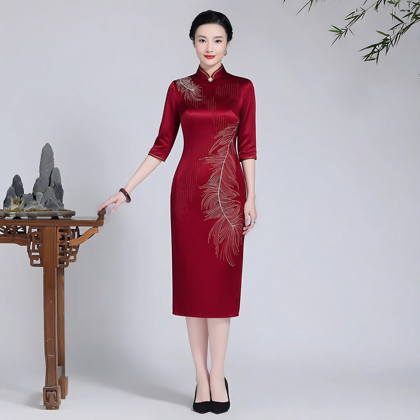 醋酸缎旗袍中款儿子结婚喜婆婆穿的衣服高贵妈妈装婚礼服参加女儿