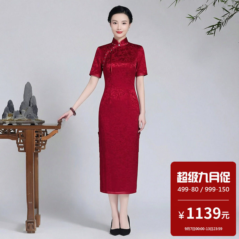 醋酸提花妈妈婚礼气质显年轻旗袍敬酒服新娘高端大气小个子晚礼服