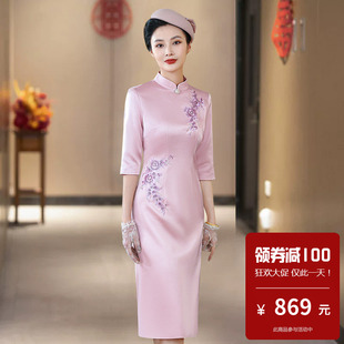 高档刺绣大码妈妈礼服微胖高贵年轻款适合参加婚礼的女装奢华优雅