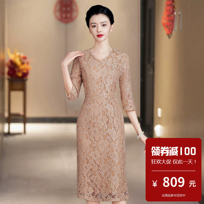 婚礼服参加女儿结婚旗袍连衣裙女小个子适合妈妈穿的改良式中国风