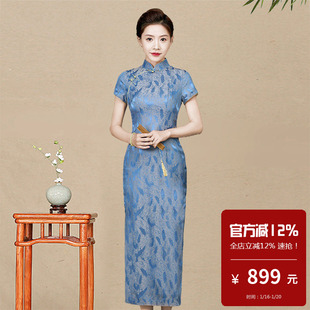 桑蚕丝真丝宋锦旗袍长款日常生活装海派老上海复古传统年轻款改良