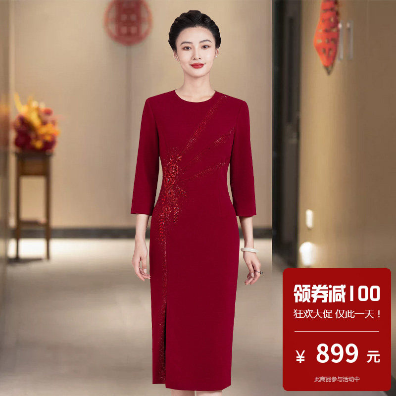 假两件妈妈改良旗袍连衣裙中式改良轻奢高级感低领新款春款小个子