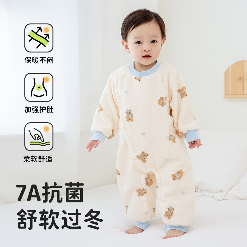 儿童连体睡衣羊羔绒秋冬加厚加绒宝宝护肚冬季家居服婴儿睡袋A类,童装/婴儿装/亲子装,家居服连体衣,淘宝优惠券,粉丝福利购,淘宝优惠卷