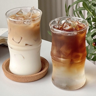 拿鐵咖啡杯網紅餐廳耐高溫水杯飲料杯子 高硼硅玻璃杯竹節杯冰美式
