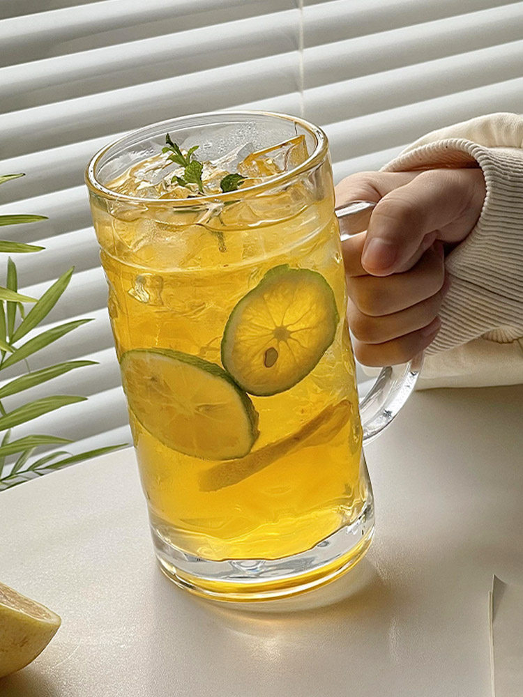 带把大容量水果茶玻璃杯ins风家用果汁饮料喝水个性创意啤酒杯子