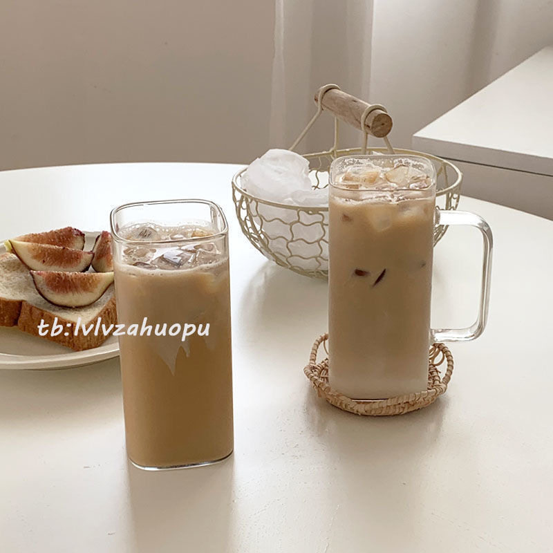 高硼硅耐热玻璃方形带把果汁水杯