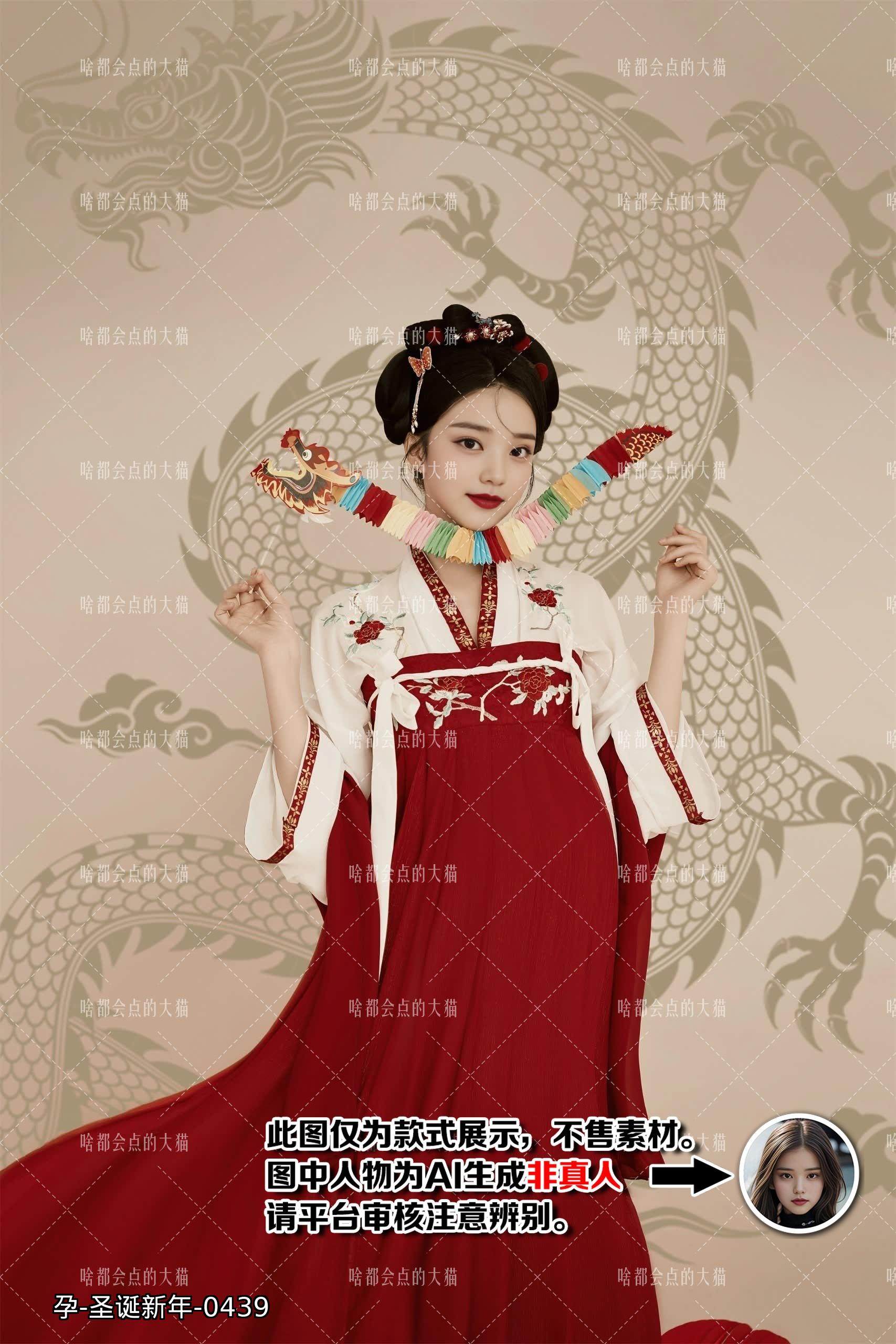 孕妇照 龙妈新年春节 女生数字AI写真照片 不售素材