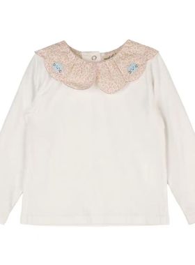 Amber韩国正品童装 女童碎花领小猫刺绣长袖T恤上衣 haha童装