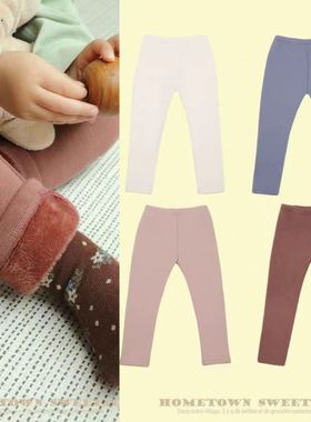 Amber韩国正品童装 女童冬季纯棉加绒裤修身保暖长裤 haha童装