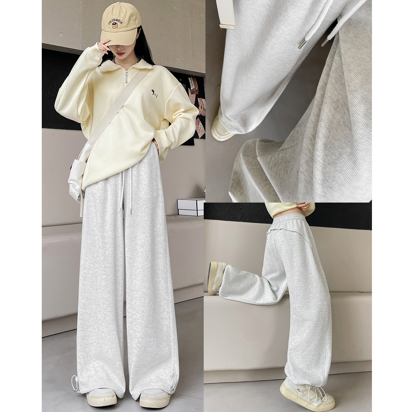美式复古工装运动裤女2025秋季新款高腰宽松垂感休闲两穿阔腿裤子