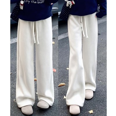 白灰色运动裤女冬季2025超火的加绒裤子加厚卫裤小个子直筒阔腿裤