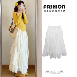 甜辣妹外穿半身裙 高腰显瘦a字韩版 白色不规则蕾丝短裙女夏季 新款