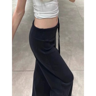 黑色美式低腰阔腿裤女2025秋季新款显瘦小个子慵懒垂感窄版运动裤