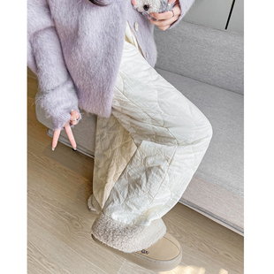 米色羊羔绒防风棉裤女2025冬季加绒加厚高腰显瘦外穿滑雪阔腿裤子