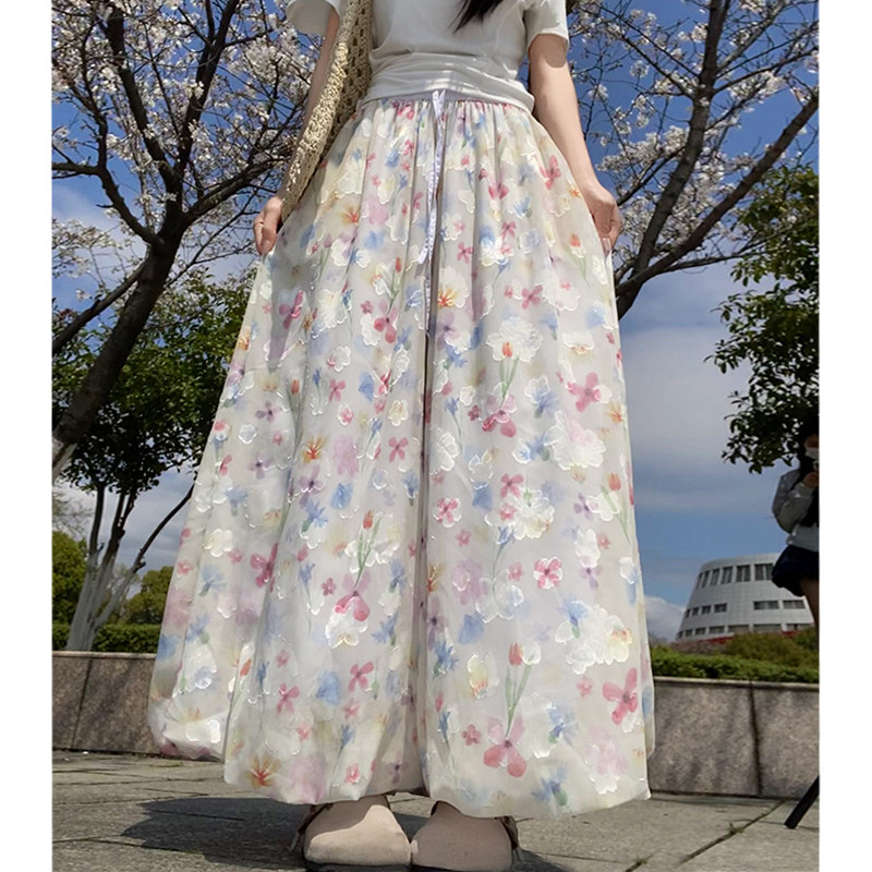 甜美彩色花苞裙裤女春夏季2026新款高腰宽松九分薄款阔腿灯笼裤子