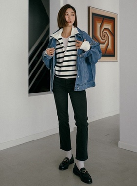 CLOC博主同款FRAME春季新款黑色高腰修身直筒牛仔裤女百搭显瘦