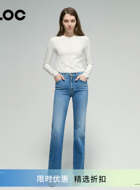 [CLOC]MOTHER春季蓝色高腰全长微喇叭牛仔裤女士10005-1008-FFV
