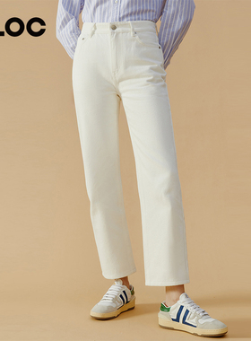 嘿小琼HeyJoanie HJ160曼哈顿直筒烟管九分牛仔裤女白色春季新款