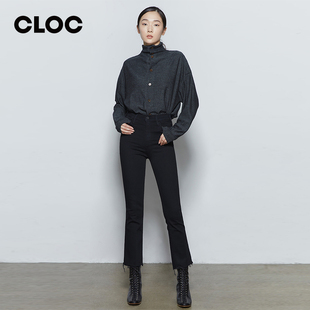 女黑色毛边仿旧高腰九分喇叭裤 CLOC 微喇牛仔裤 MOTHER 经典 款