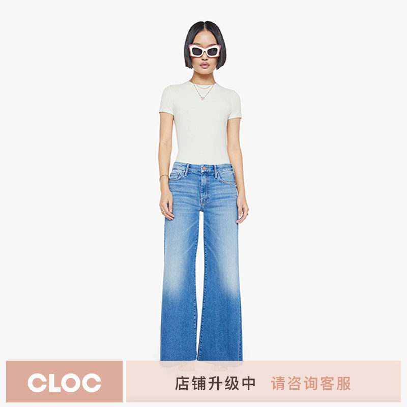 MOTHERDENIM高腰阔腿毛边牛仔裤