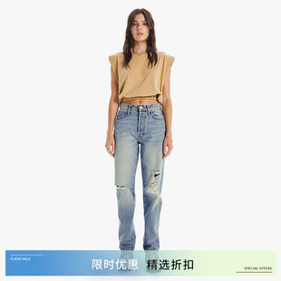 CLOC超级丹宁MOTHER浅蓝色男友牛仔裤个性破洞时尚高腰款长裤女