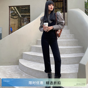 Paige减龄显年轻连体长裤 女黑色 宽松阔腿显瘦网红背带裤