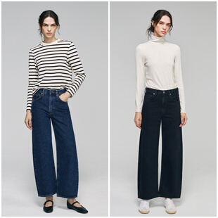 女深蓝黑色春夏LOW 新品 AGOLDE宽松九分弯刀牛仔裤 CROP CURVE