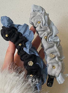 韩国东大门ins小众设计纯白褶皱裙摆毛线香蕉夹气质星星马尾竖夹