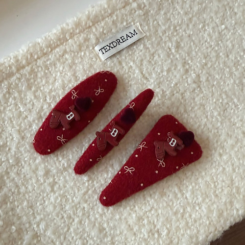 甜美红粉蝴蝶结小马刘海BB夹