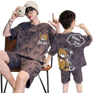 儿童睡衣夏季男童短袖纯棉薄款男孩中大童亲子家居服夏款父子套装