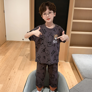 男童睡衣2023新款中大童春夏季薄款亲子装夏款纯棉男孩短袖长裤