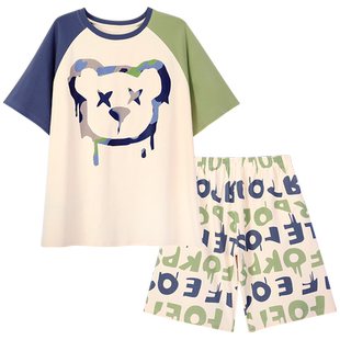 亲子睡衣父子夏款纯棉儿童家居服男童夏季短袖中大童男孩薄款夏天