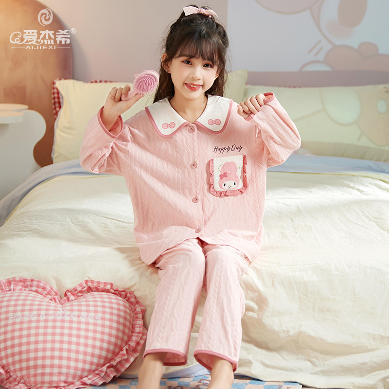 女童睡衣春秋纯棉长袖家居服女孩