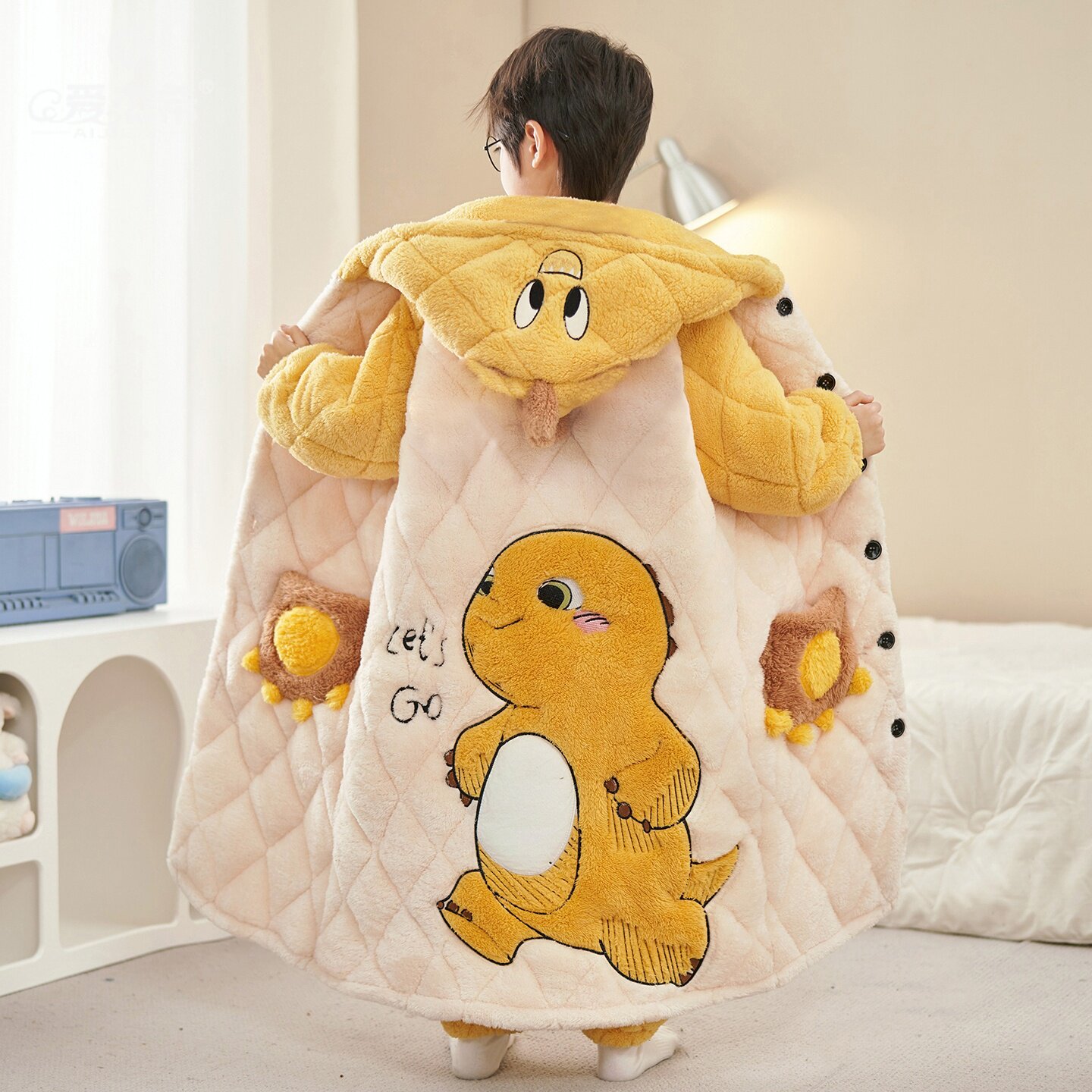 男童睡袍儿童睡衣冬季珊瑚绒加厚款三层夹棉秋冬天男孩法兰绒浴袍